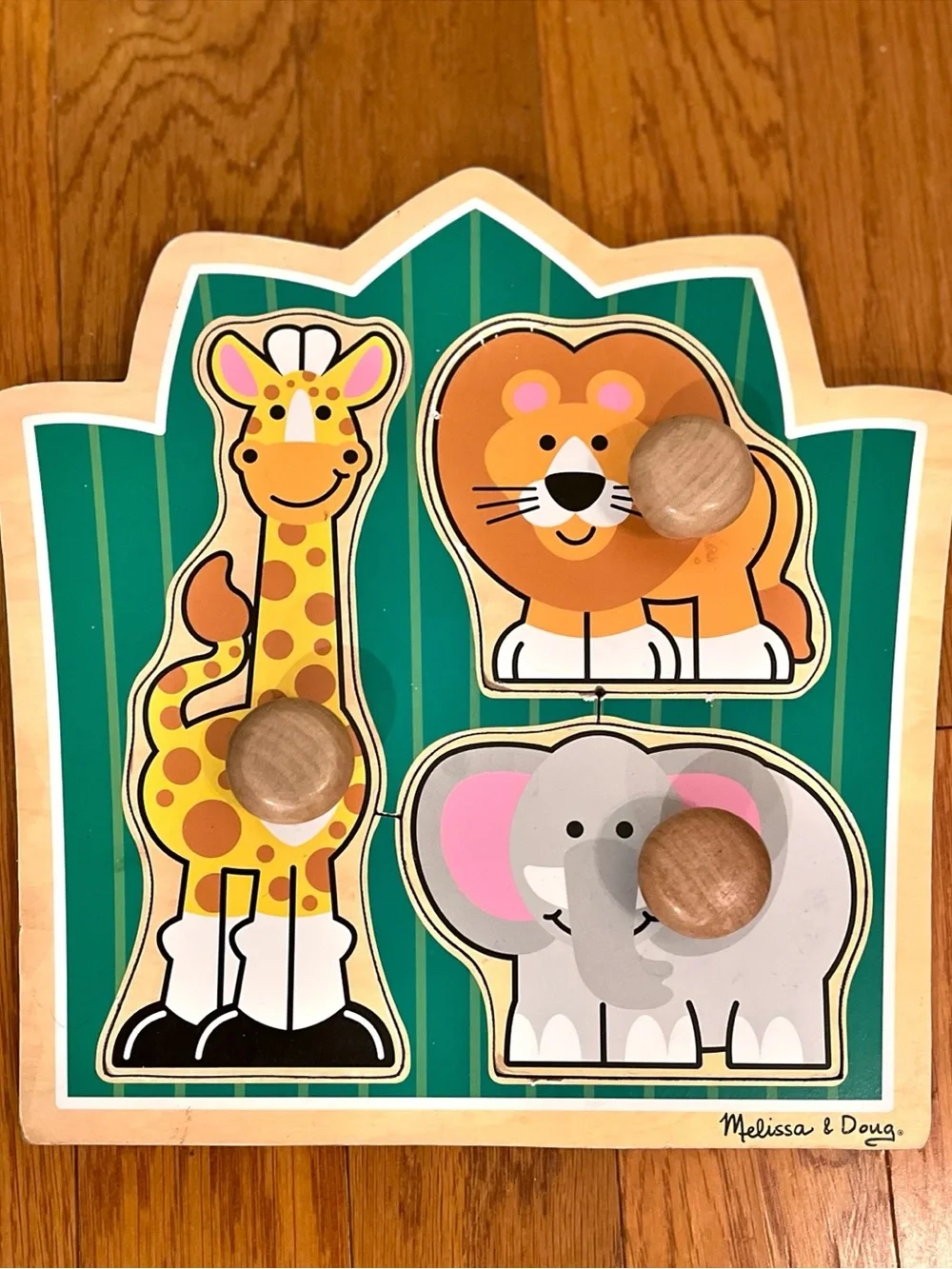 Melissa & Doug Safari Animals Wooden Peg Puzzle - Green